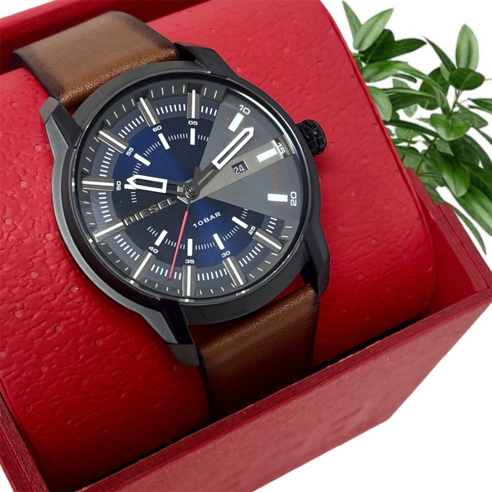 NWT  DIESEL Men's Armbar Three-Hand Date Brown Leather Watch DZ1784